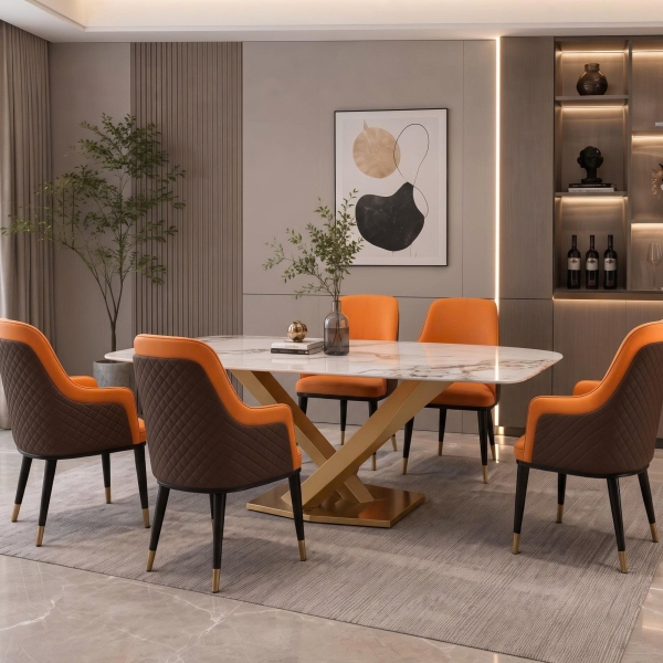 Bộ bàn ăn 6 ghế Luxury mặt đá nhập khẩu BL026